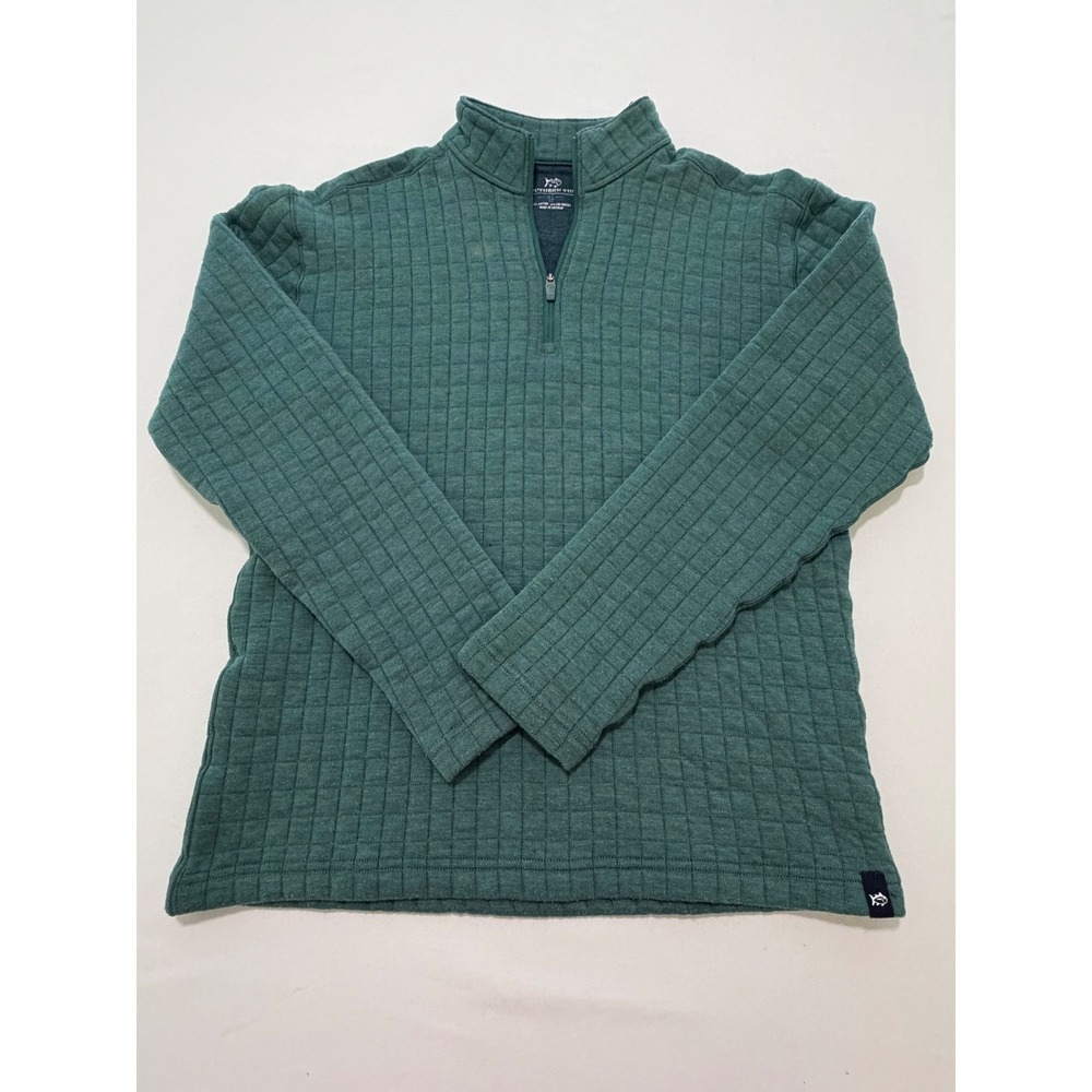 Southern Tide Boys XL Green Quilted Grid Quarter Zip Pullover Sweater 11282
